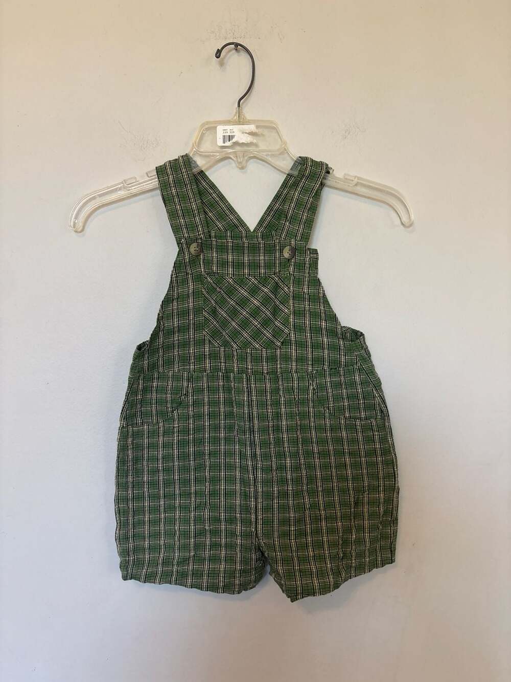 Basic Editions Green Plaid Cotton Shortall Overalls 24 Months